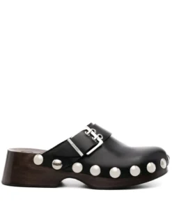 Ganni Black 'Studded Buckle Clogs'