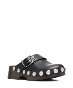 Ganni Black 'Studded Buckle Clogs'