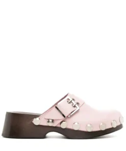 Ganni Light Pink 'Studded Buckle Clogs'