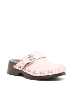 Ganni Light Pink 'Studded Buckle Clogs'
