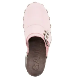 Ganni Light Pink 'Studded Buckle Clogs'