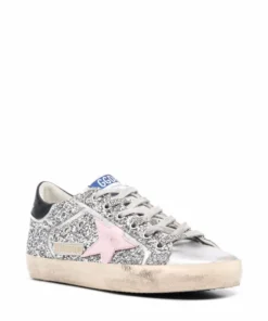 Golden Goose Shoes 'Superstar Silver Glitter Pink Star Trainers'