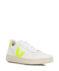 VEJA White And Neon Yellow 'V-10' Trainers Shoes