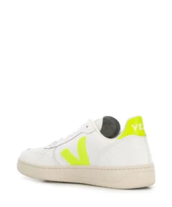 VEJA White And Neon Yellow 'V-10' Trainers Shoes