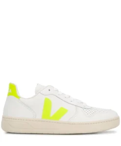 VEJA White And Neon Yellow 'V-10' Trainers Shoes