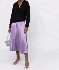 Vince Clothing Purple 'Panelled Satin Slip Midi Skirt'