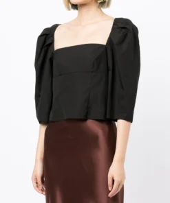 Vince Black 'Square Neck Structured Sleeve Top' Clothing