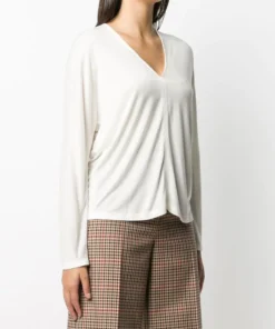 Vince Ivory 'Fine-Knit V-neck Top'