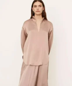 Vince Clothing 'Slit Neck Silk Blouse'