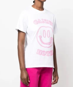 Ganni New In White 'Smiley Hotel T-shirt'