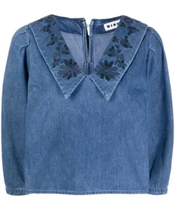 Rixo London 'Willa' Embroidered Denim Blouse