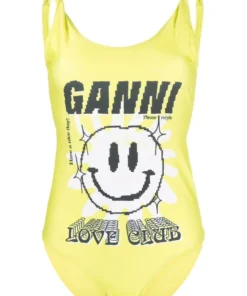 Ganni 'Yellow Smiley Face Graphic Swimsuit'